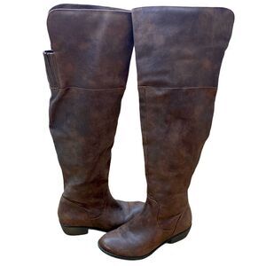 Knee high vegan leather distressed look boots